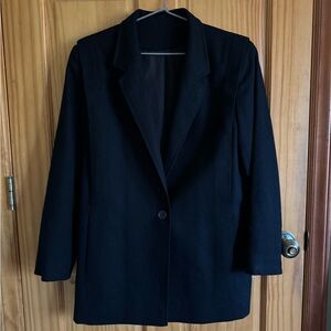 Vintage 80s Wool Blazer Black Single-Button Made in USA Size 8